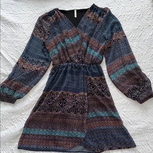 Saga Patterned Long Sleeve Dress Made in USA EUC S